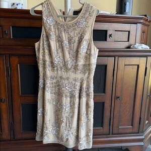 Needle & Thread Beige Floral Embroidered Mini Dress